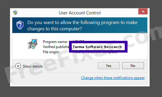 Screenshot where Tarma Software Research appears as the verified publisher in the UAC dialog